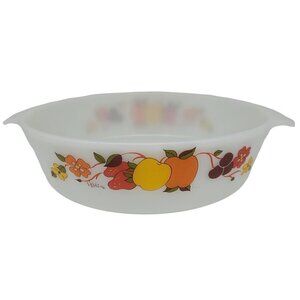 Vintage Anchor Hocking 2 Quart Round Casserole Dish Hildi Fruit Design EUC